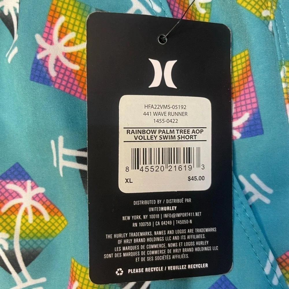 New With Tags Hurley Rainbow Palm Tree Volley Swim Shorts Size XL